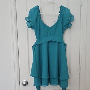 Live 4 Truth Teal Ruffle Sleeve Dress